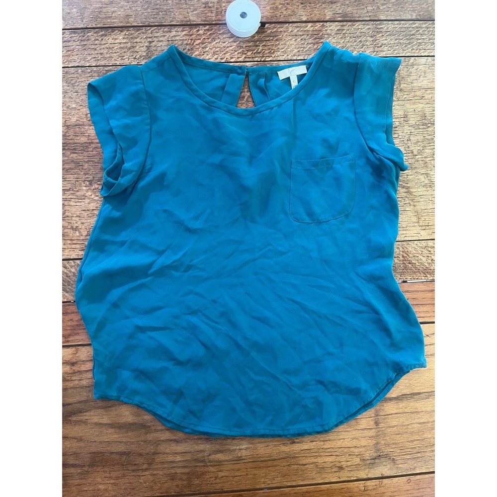 Joie 100% silk habotai sleeveless teal blouse XS office professional natural